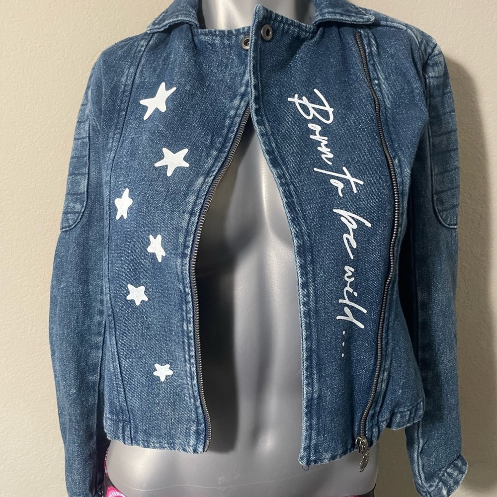 Salena Gomex, XS, blue denim jean jacket, embellished